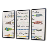 Designart "Sentimental Arrows-Lake House Rules" Lakehouse Framed Wall Art Set of 3 - 4 Colors of Frames