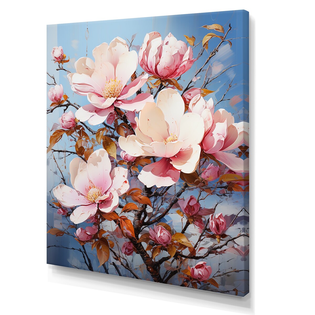Designart "Serenade Of Blue And Pink Magnolias" Magnolias Wall Art