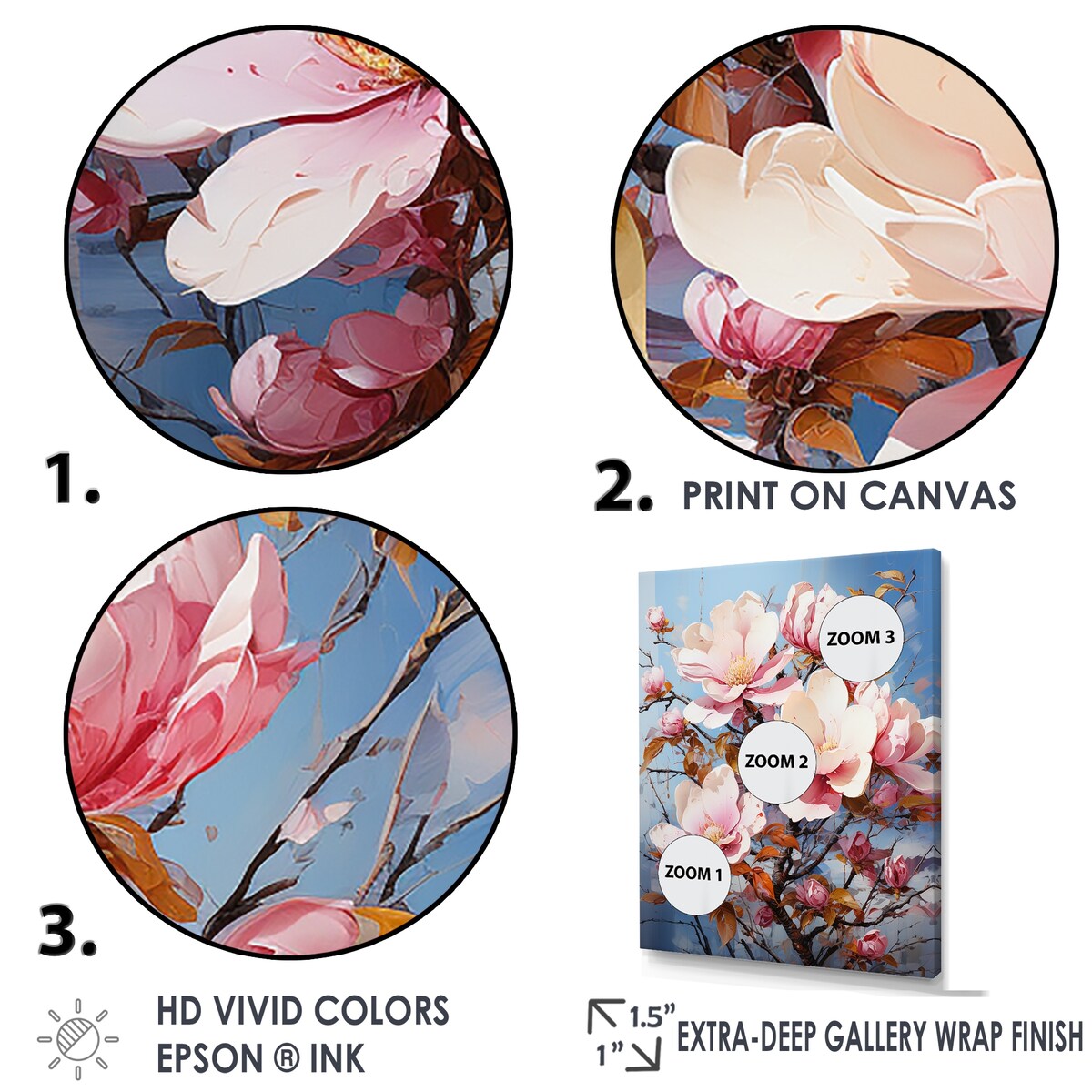 Designart "Serenade Of Blue And Pink Magnolias" Magnolias Wall Art