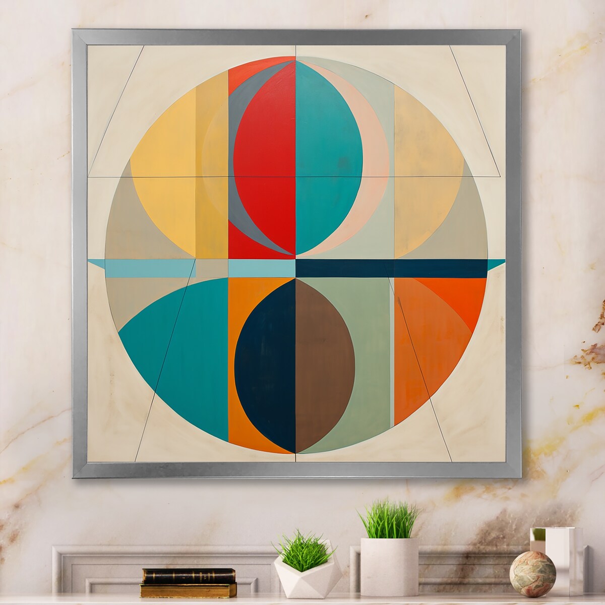 Designart "Serendipity Retro Abstract Midcentury Geometrics I" Modern Midcentury Framed Wall Art Living Room