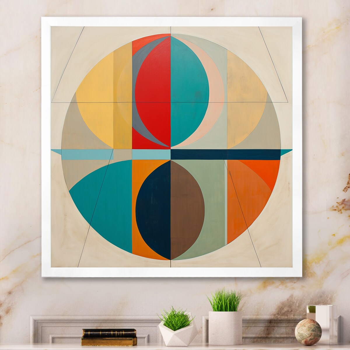 Designart "Serendipity Retro Abstract Midcentury Geometrics I" Modern Midcentury Framed Wall Art Living Room