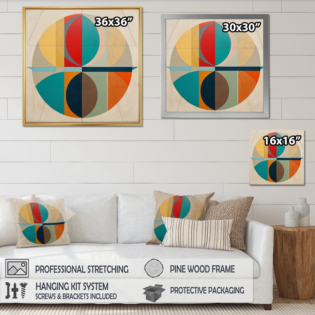 Designart "Serendipity Retro Abstract Midcentury Geometrics I" Modern Midcentury Framed Wall Art Living Room