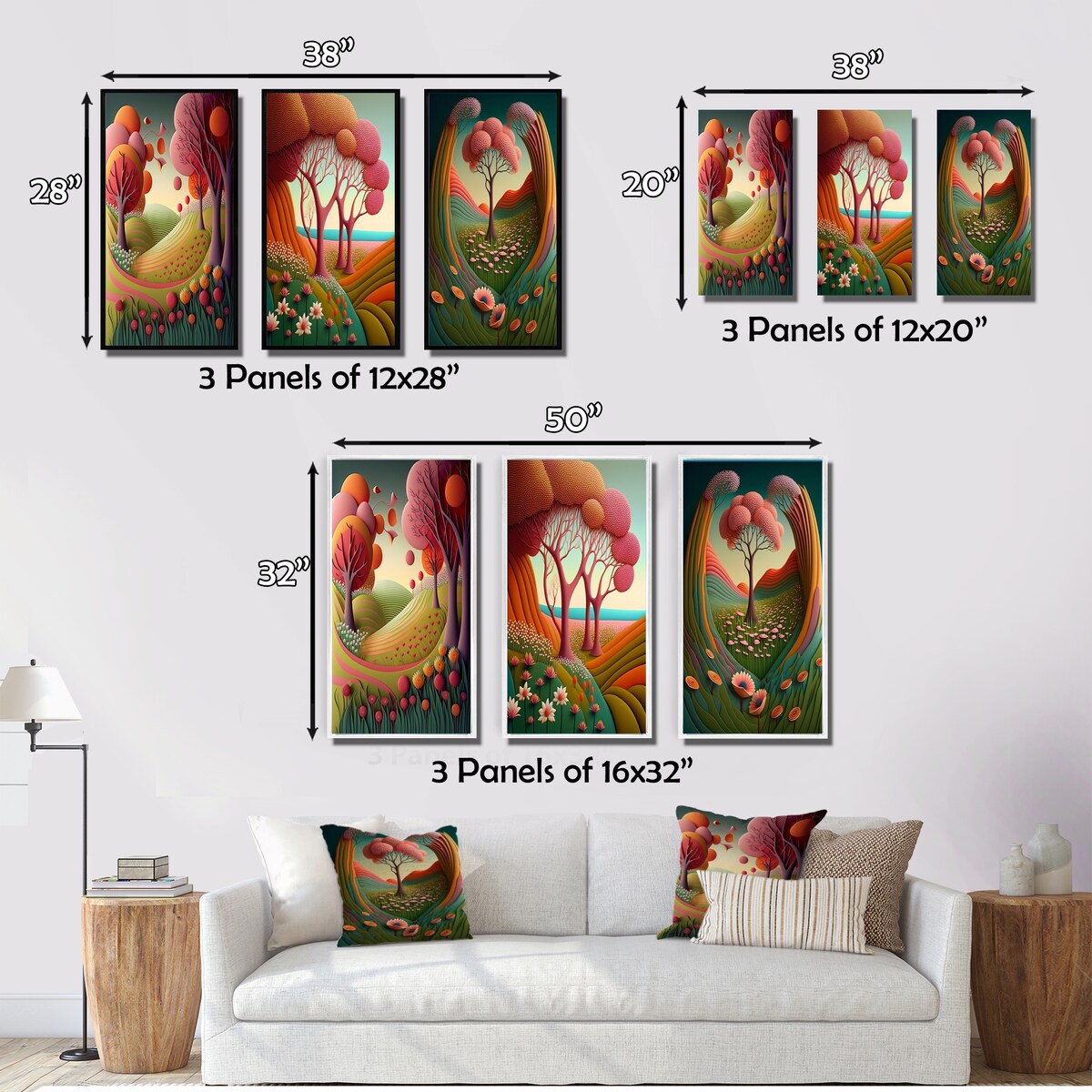 Designart "Serene Magical Pink Trees In Flowerfields II" Forest Wall Art Traditional Printed Art Set Of 3 For Bedroom
