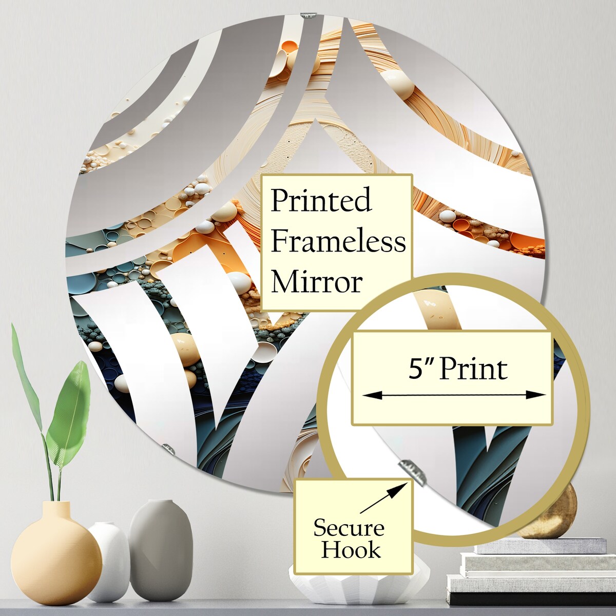 Designart "Serene Sands II" - Modern Abstract Collages Centre Wave Decorative Mirror