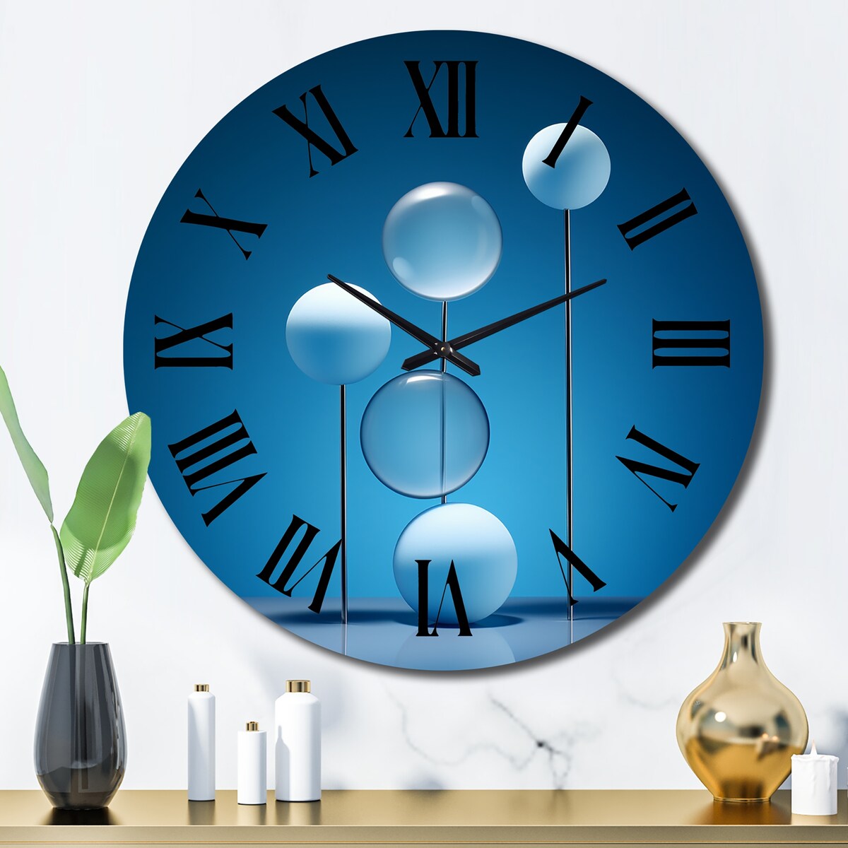 Designart "Serenity Sapphire Circular Spheres III" Modern Geometric Oversized Wall Clock
