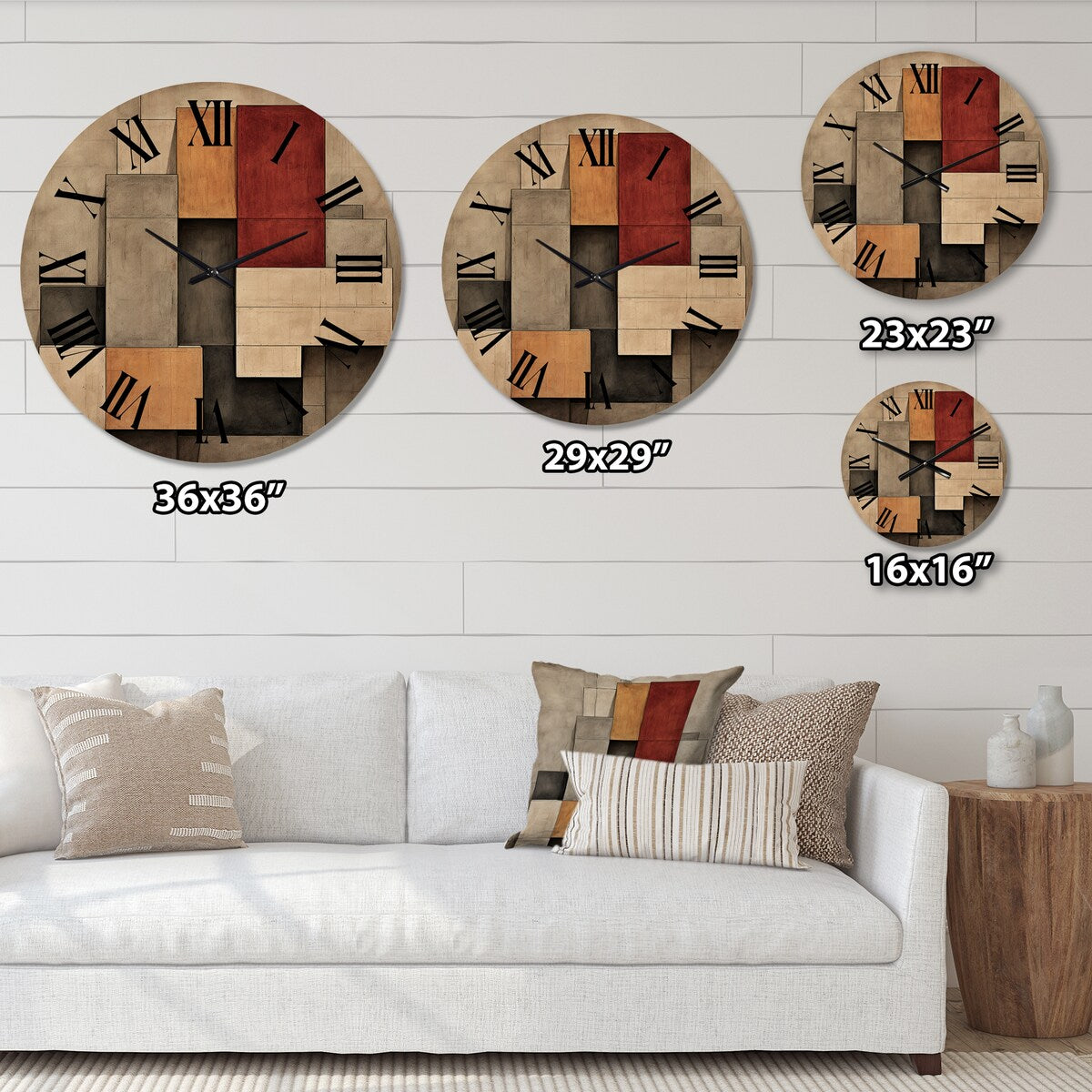 Designart "Simplicity Of Beauty Vintage Minimal Geometrics II" Abstract Geometric Oversized Wood Wall Clock
