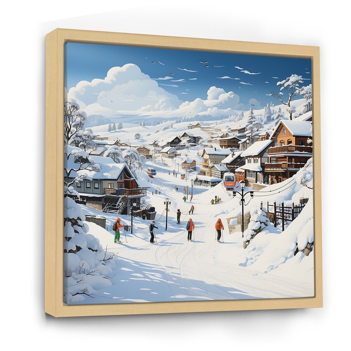 Designart "Skiing Winter Village Horizon" Fruits White Wall Decor - Traditional Bedroom Framed Canvas Wall Art