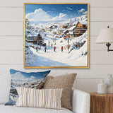 Designart "Skiing Winter Village Horizon" Fruits White Wall Decor - Traditional Bedroom Framed Canvas Wall Art