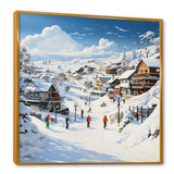 Designart "Skiing Winter Village Horizon" Fruits White Wall Decor - Traditional Bedroom Framed Canvas Wall Art