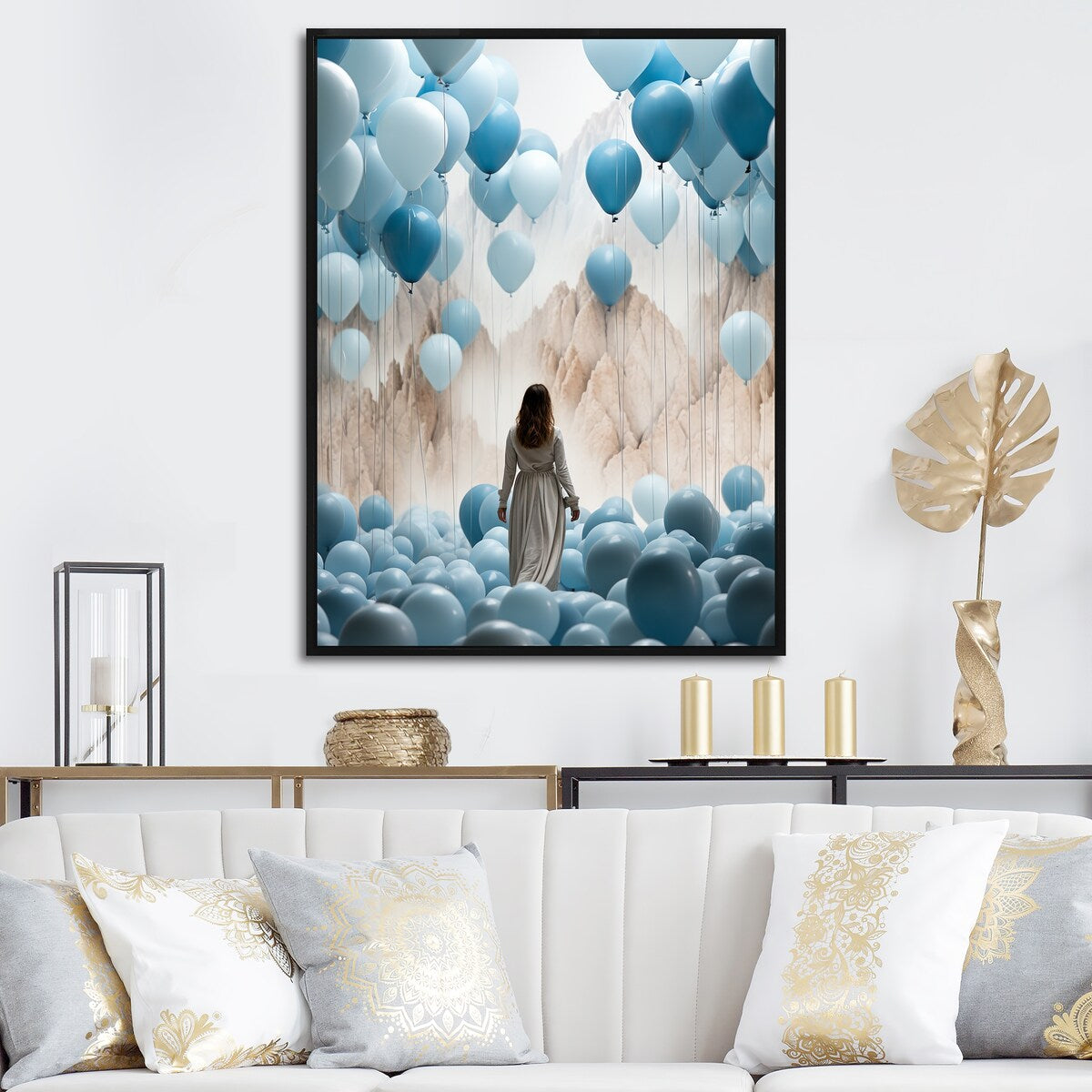 Designart "Sky Is The Limit Woman Motivation I" Motivation Blue Wall Decor - Modern Entryway Framed Wall Art Print