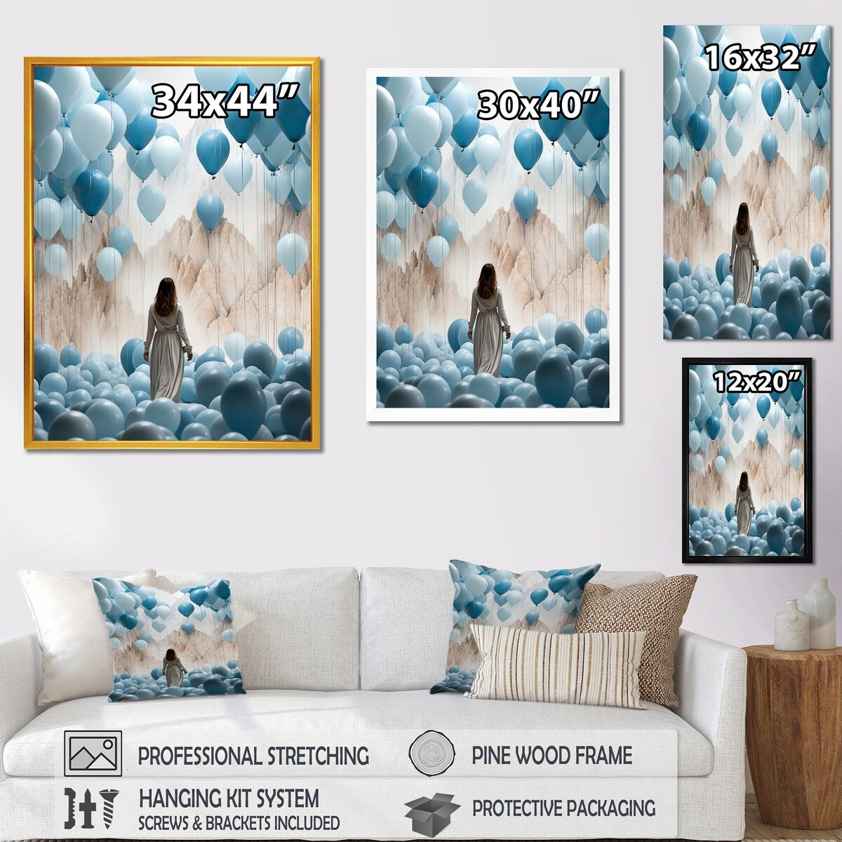 Designart "Sky Is The Limit Woman Motivation I" Motivation Blue Wall Decor - Modern Entryway Framed Wall Art Print