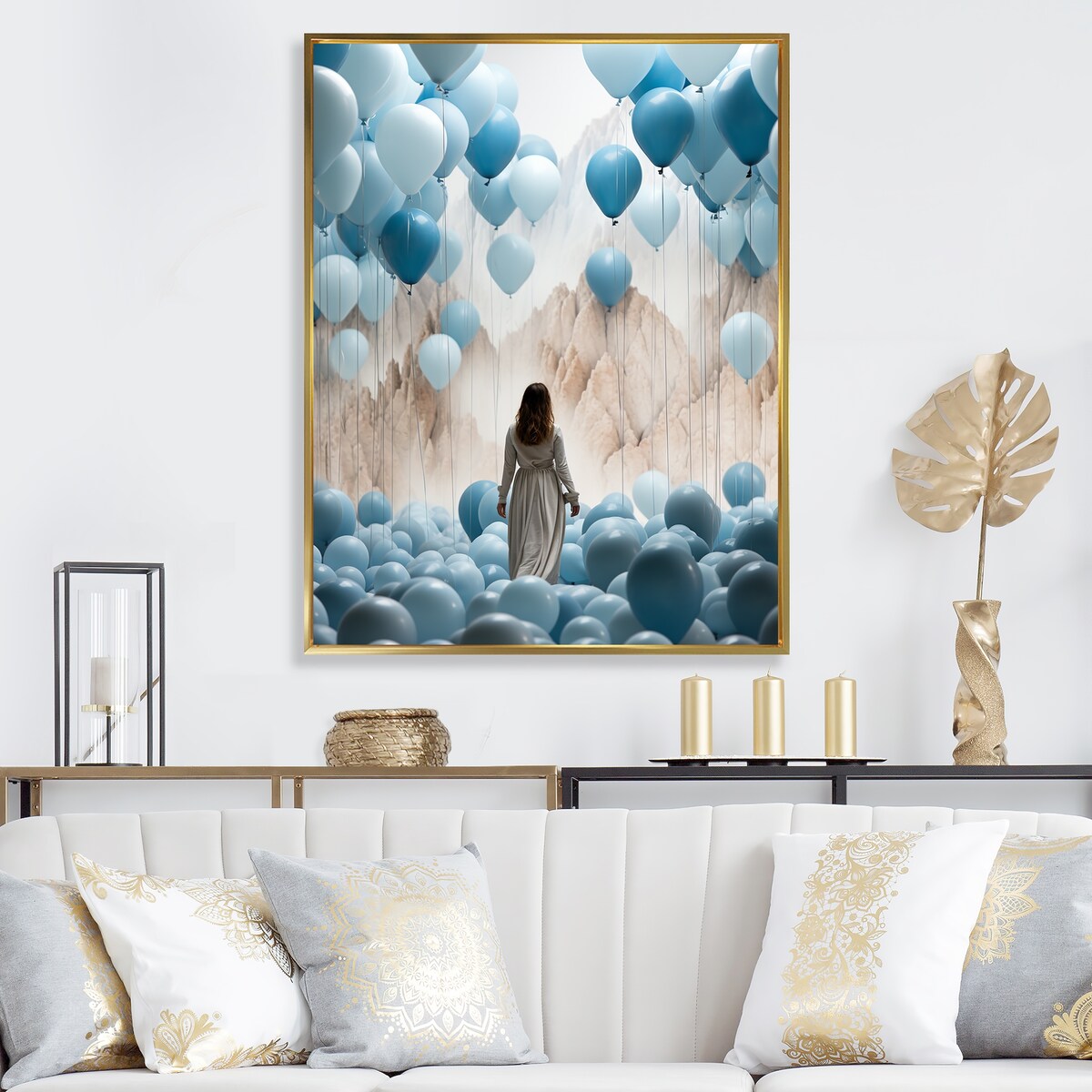 Designart "Sky Is The Limit Woman Motivation I" Motivation Blue Wall Decor - Modern Entryway Framed Wall Art Print