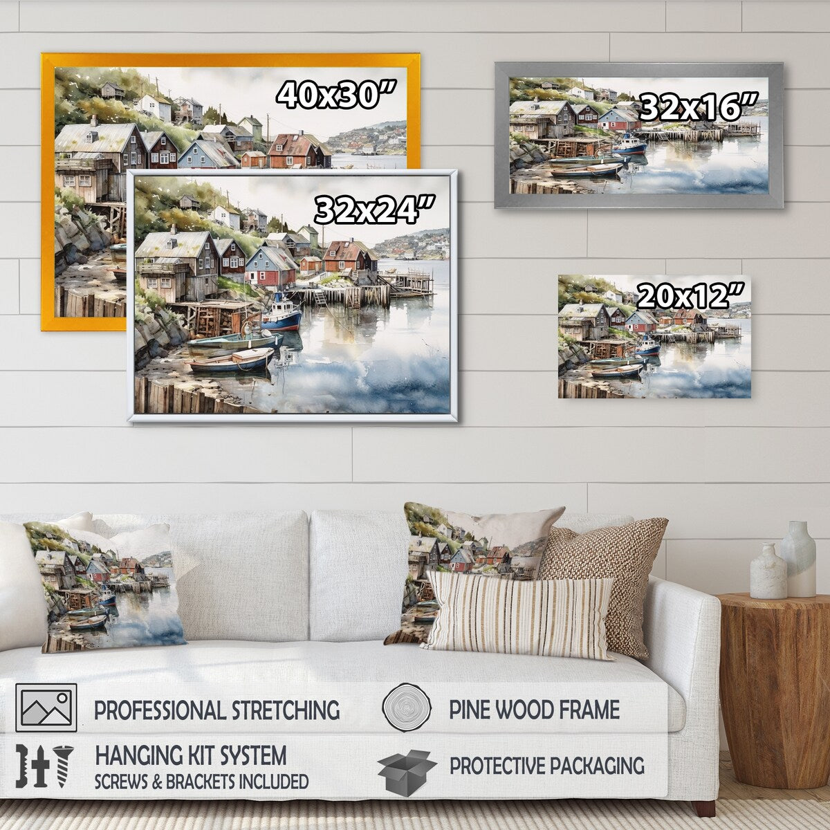 Designart "Small Town Harbor Norway I" Port Landscape Framed Canvas Wall Art