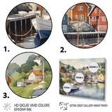 Designart "Small Town Harbor Norway Iii" Port Landscape Framed Canvas Art Print