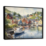 Designart "Small Town Harbor Norway Iii" Port Landscape Framed Canvas Art Print