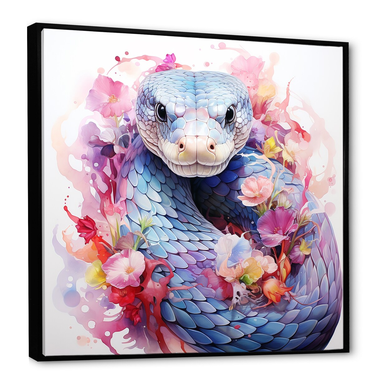 Designart "Snakes Floral Grace II" Snake Pink Wall Decor - Modern Bedroom Framed Canvas Wall Art