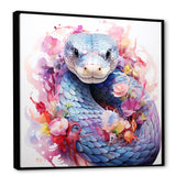 Designart "Snakes Floral Grace II" Snake Pink Wall Decor - Modern Bedroom Framed Canvas Wall Art