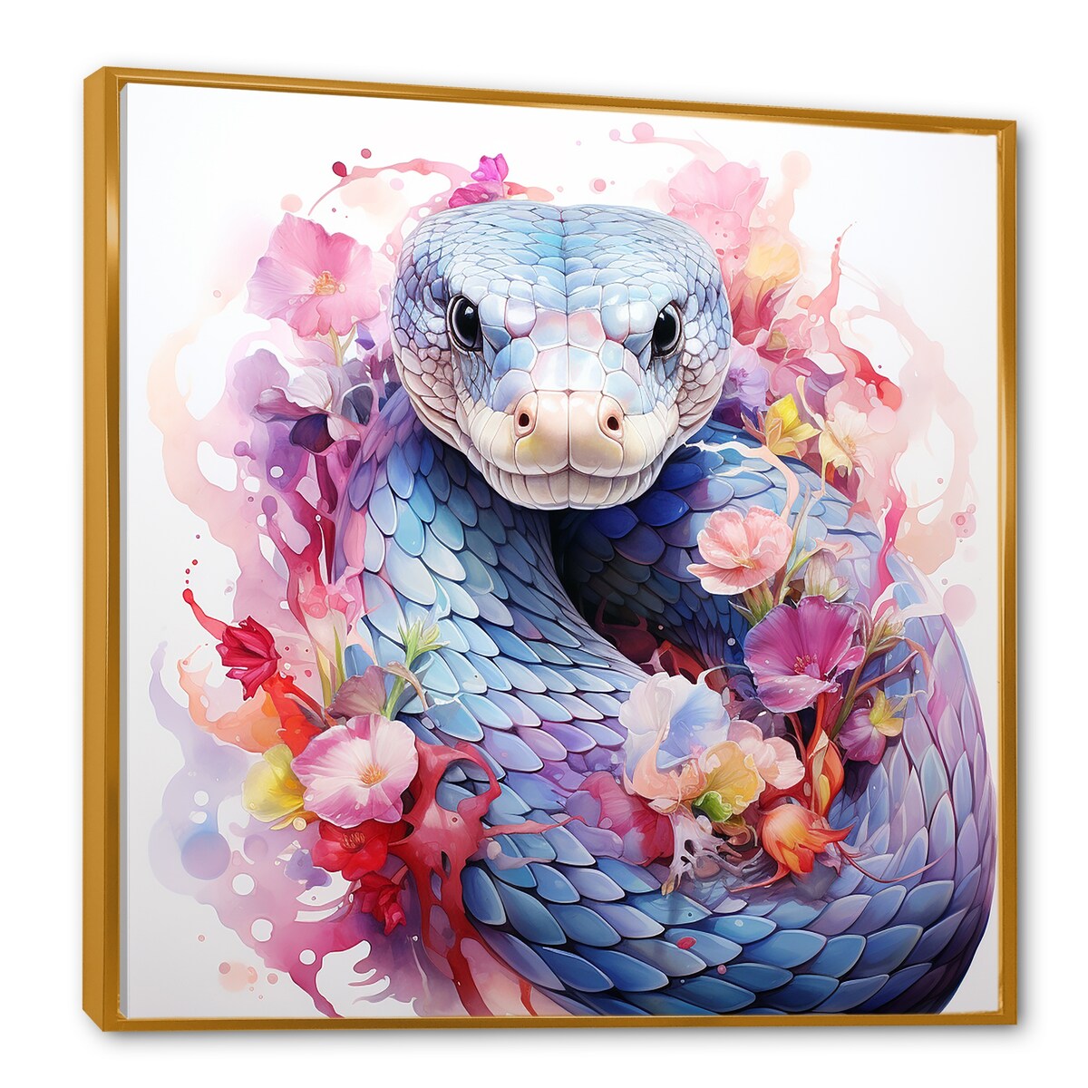 Designart "Snakes Floral Grace II" Snake Pink Wall Decor - Modern Bedroom Framed Canvas Wall Art