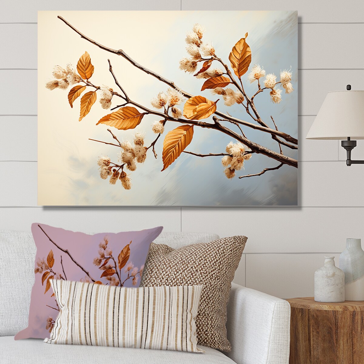 Designart "Soft Brown Blossom Flower Branch I" Flowers Wall Art