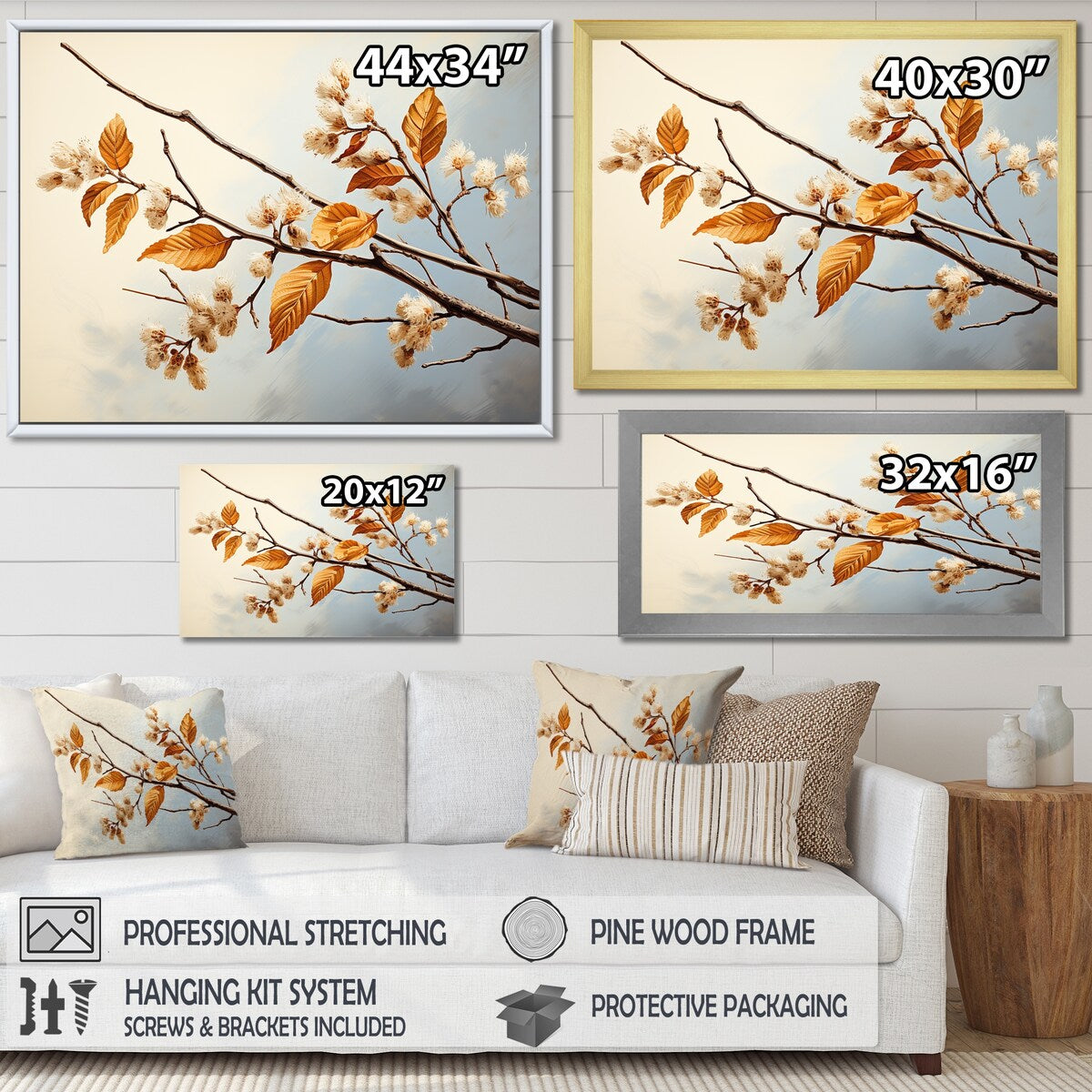 Designart "Soft Brown Blossom Flower Branch I" Flowers Wall Art