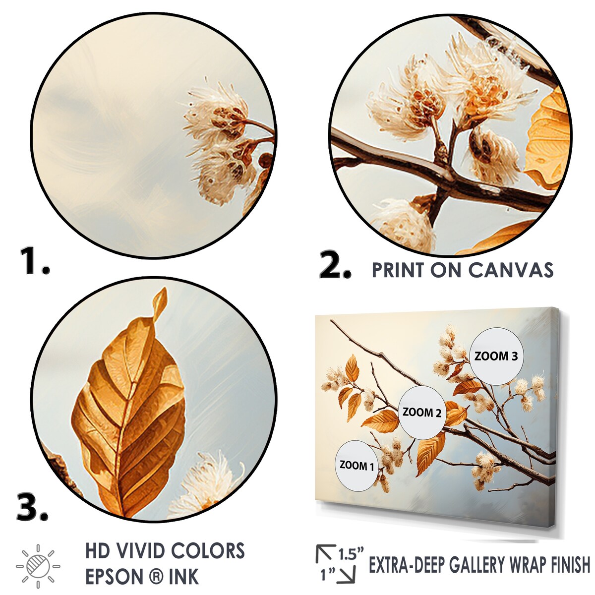 Designart "Soft Brown Blossom Flower Branch I" Flowers Wall Art