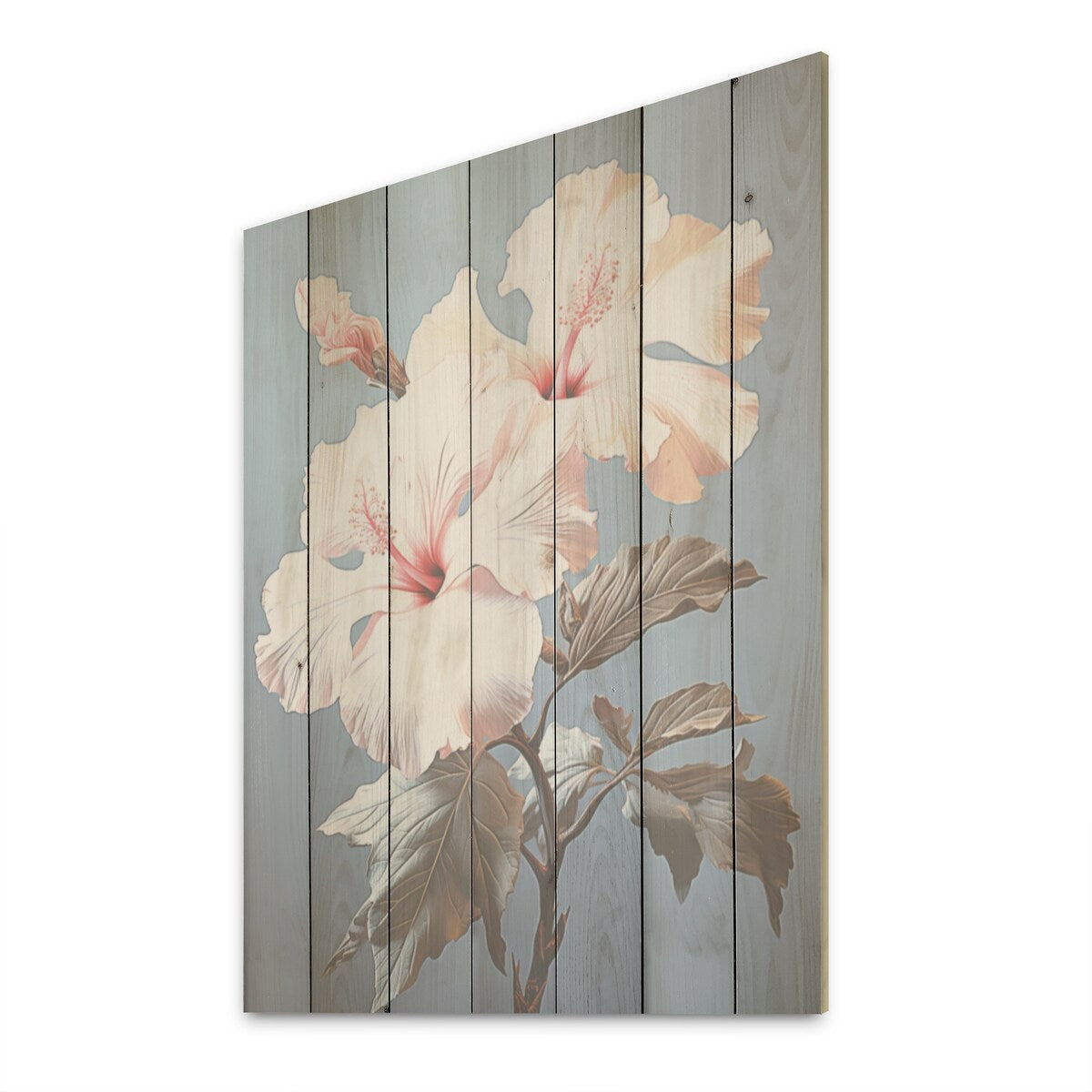 Designart "Soft Pink Hibiscus Bloom Bouquet I" Hibiscus Wood Wall Decor - Traditional Wood Panel On Natural Pine Wood