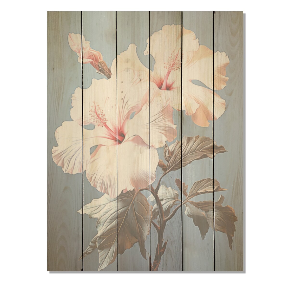 Designart "Soft Pink Hibiscus Bloom Bouquet I" Hibiscus Wood Wall Decor - Traditional Wood Panel On Natural Pine Wood