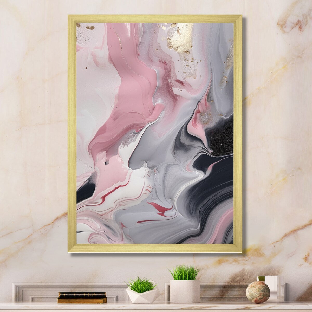Designart "Solid Marble Paint Artwork Ii" Abstract Marble Framed Canvas Prints