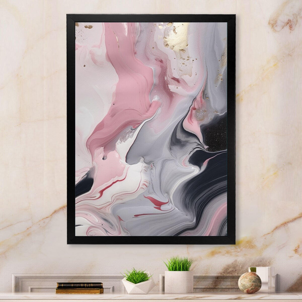 Designart "Solid Marble Paint Artwork Ii" Abstract Marble Framed Canvas Prints