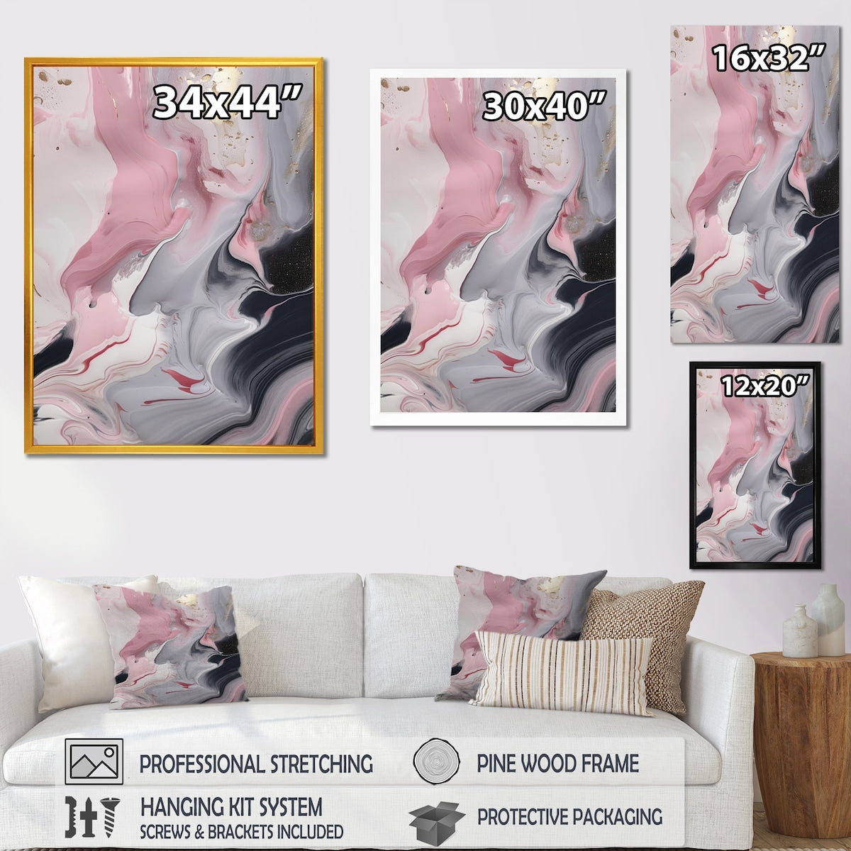 Designart "Solid Marble Paint Artwork Ii" Abstract Marble Framed Canvas Prints