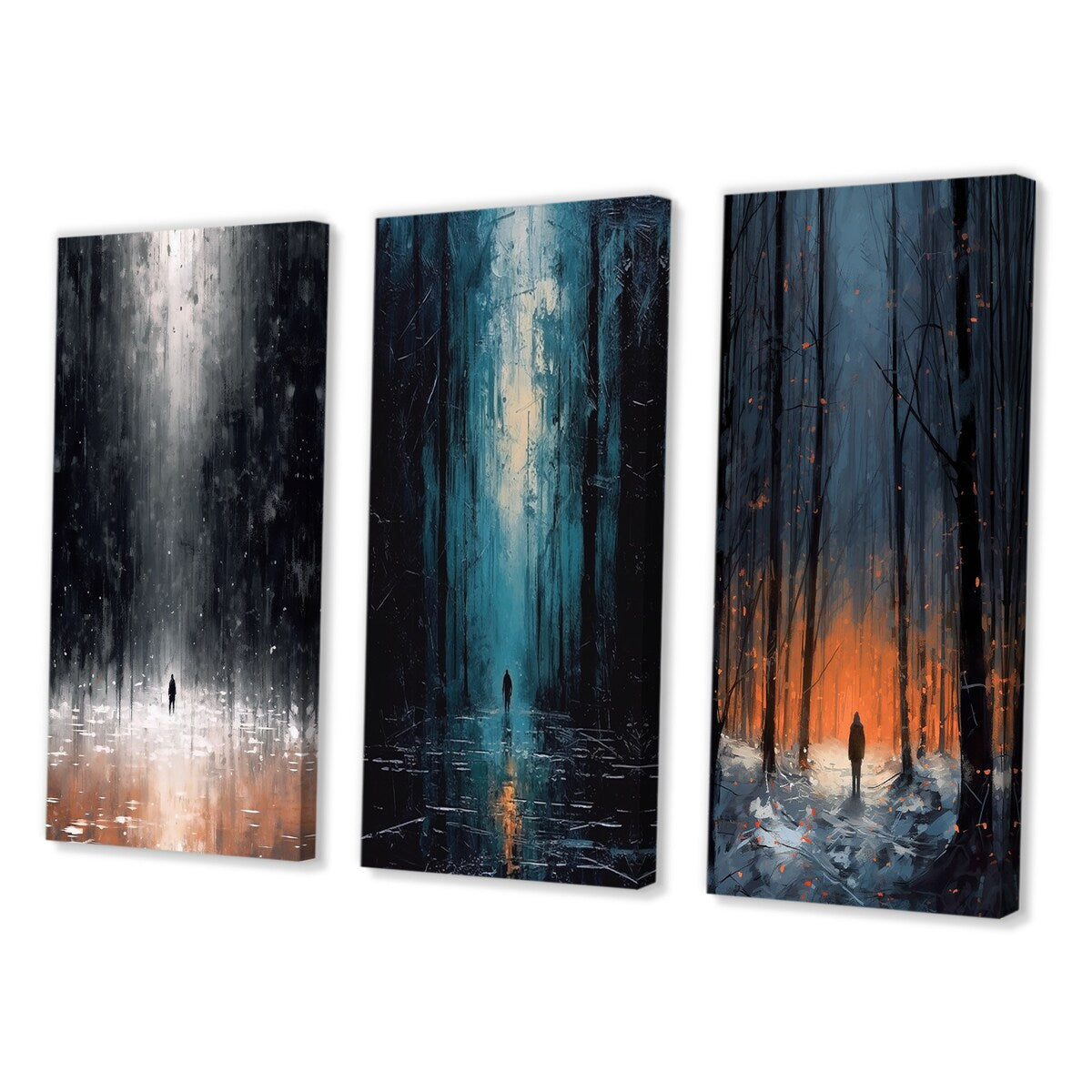 Designart "Solitude Midnight Wandering The Endless Forest II" Forest Black - Gallery Set Of 3 For Office Decor