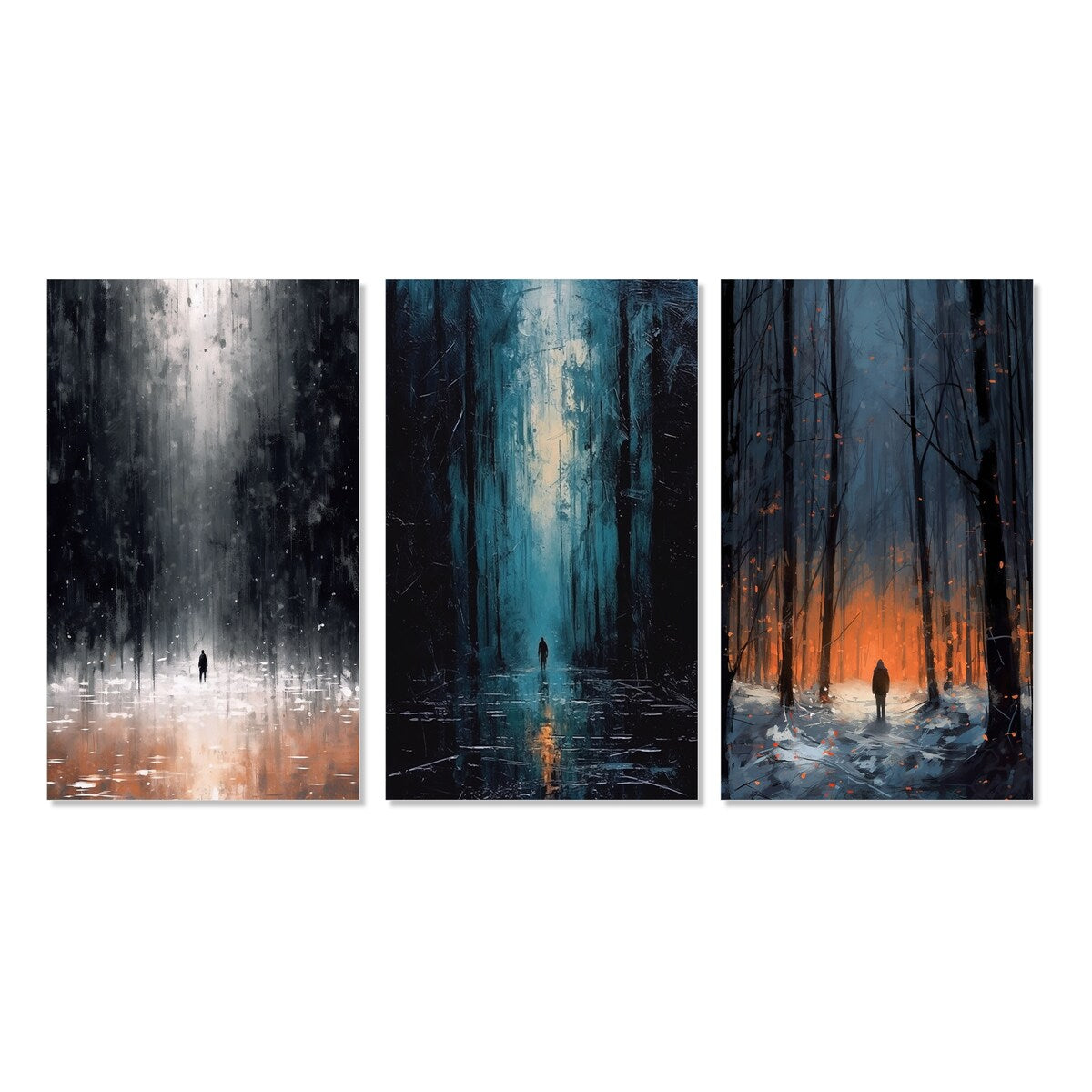 Designart "Solitude Midnight Wandering The Endless Forest II" Forest Black - Gallery Set Of 3 For Office Decor