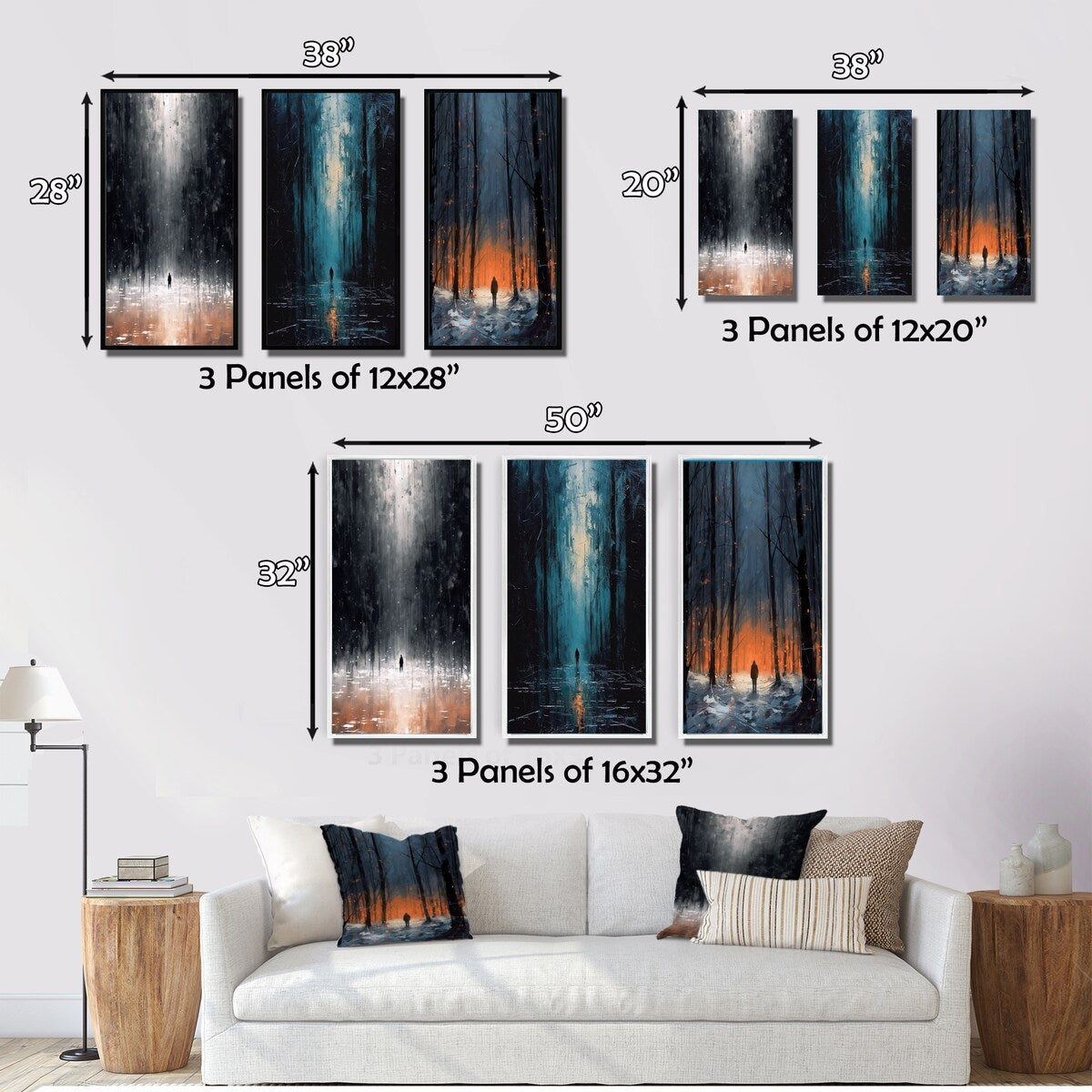 Designart "Solitude Midnight Wandering The Endless Forest II" Forest Black - Gallery Set Of 3 For Office Decor