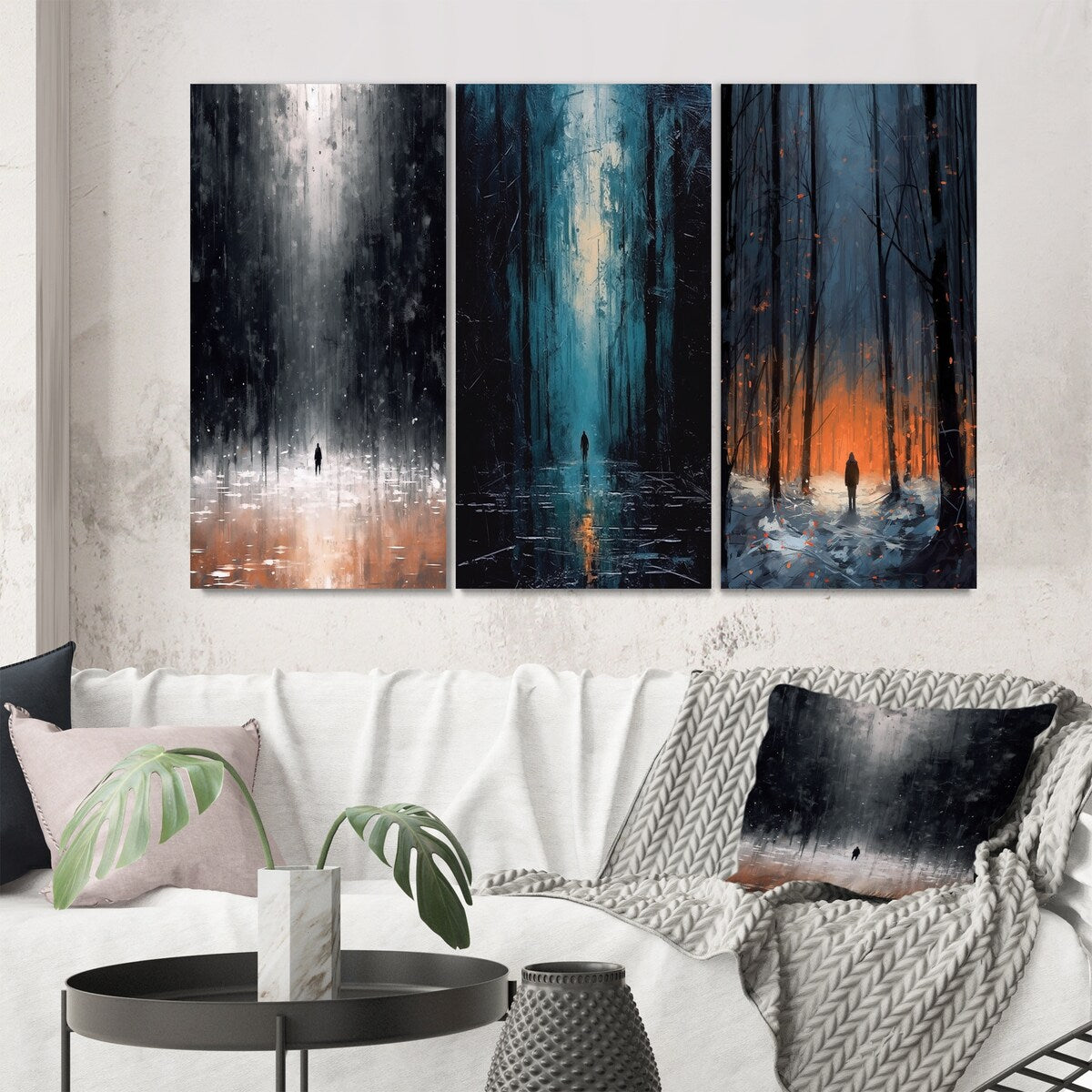 Designart "Solitude Midnight Wandering The Endless Forest II" Forest Black - Gallery Set Of 3 For Office Decor