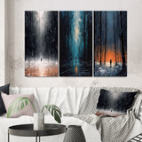 Designart "Solitude Midnight Wandering The Endless Forest II" Forest Black - Gallery Set Of 3 For Office Decor