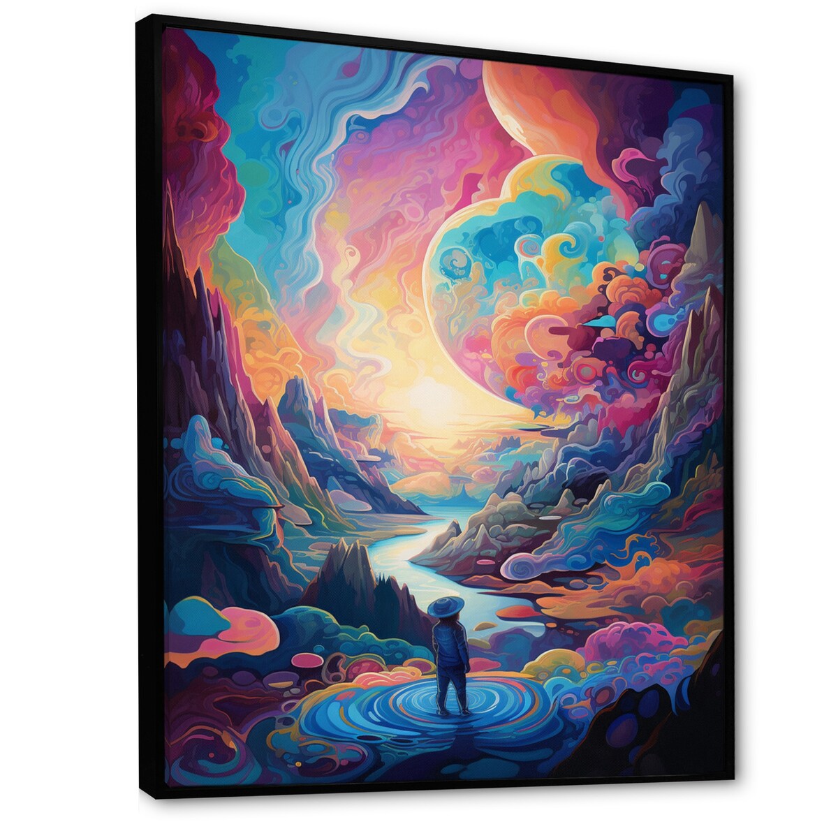Designart "Solitude Mysterious Rainbow Vision Landscape" Abstract Landscape Framed Canvas Wall Art