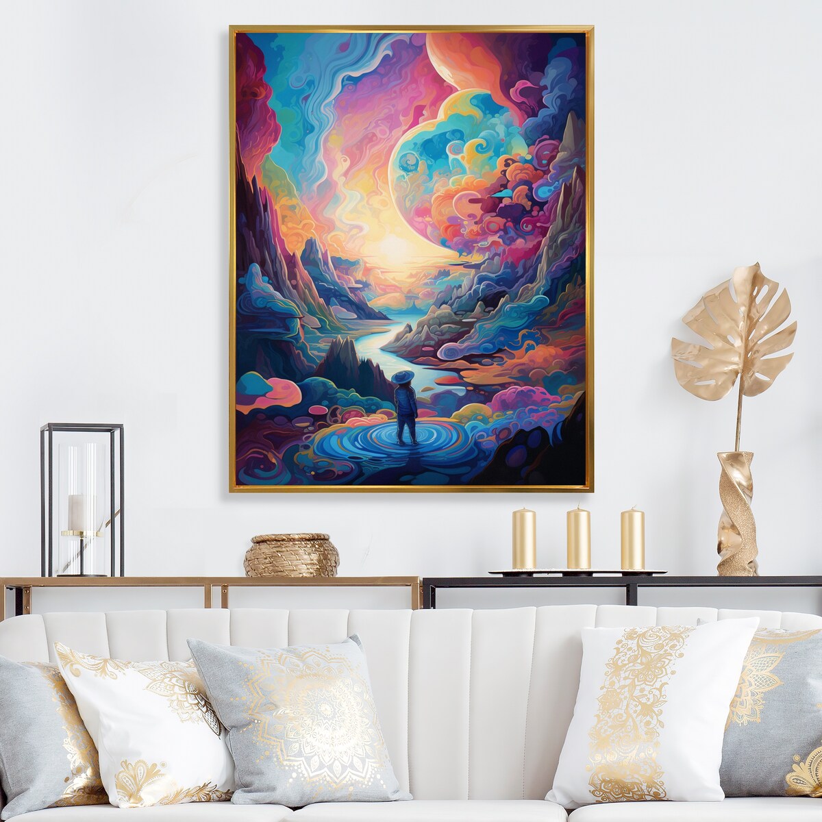 Designart "Solitude Mysterious Rainbow Vision Landscape" Abstract Landscape Framed Canvas Wall Art