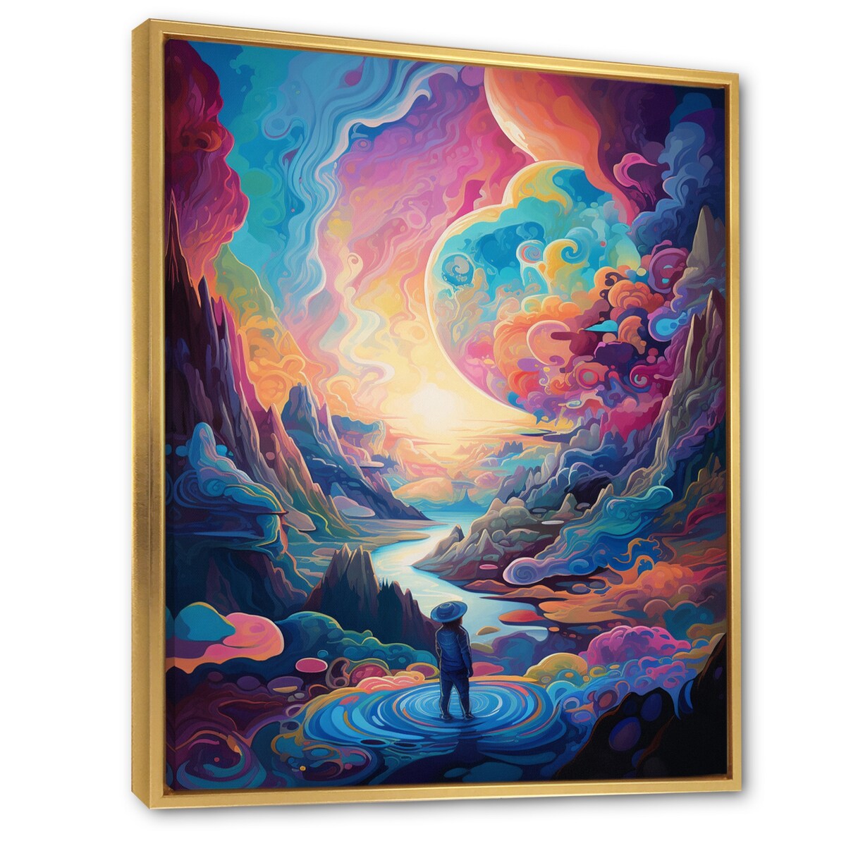 Designart "Solitude Mysterious Rainbow Vision Landscape" Abstract Landscape Framed Canvas Wall Art