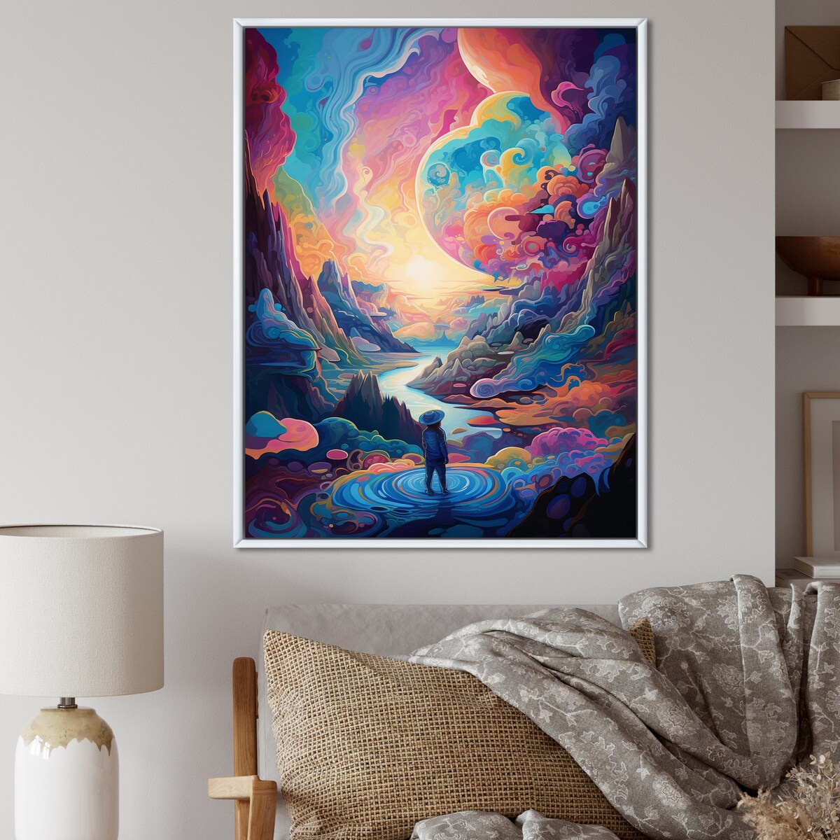 Designart "Solitude Mysterious Rainbow Vision Landscape" Abstract Landscape Framed Canvas Wall Art
