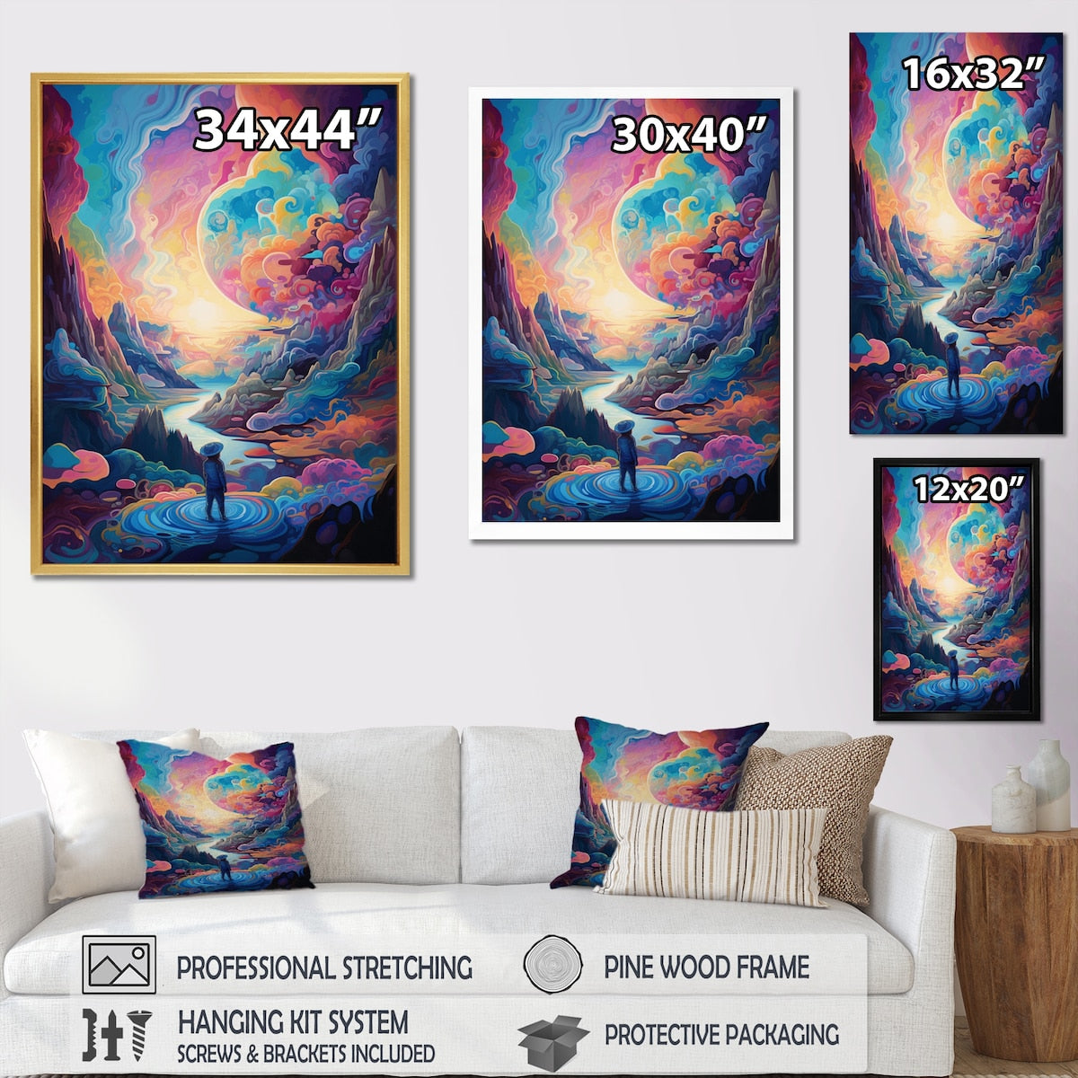 Designart "Solitude Mysterious Rainbow Vision Landscape" Abstract Landscape Framed Canvas Wall Art
