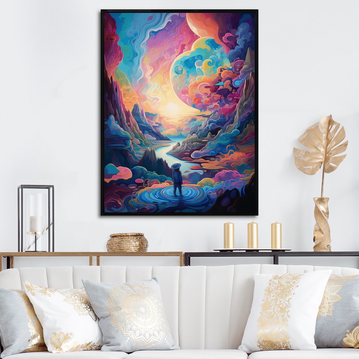 Designart "Solitude Mysterious Rainbow Vision Landscape" Abstract Landscape Framed Canvas Wall Art
