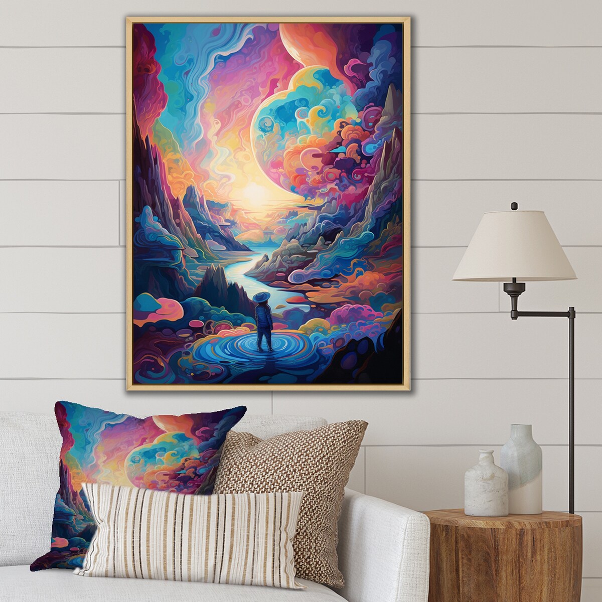Designart "Solitude Mysterious Rainbow Vision Landscape" Abstract Landscape Framed Canvas Wall Art