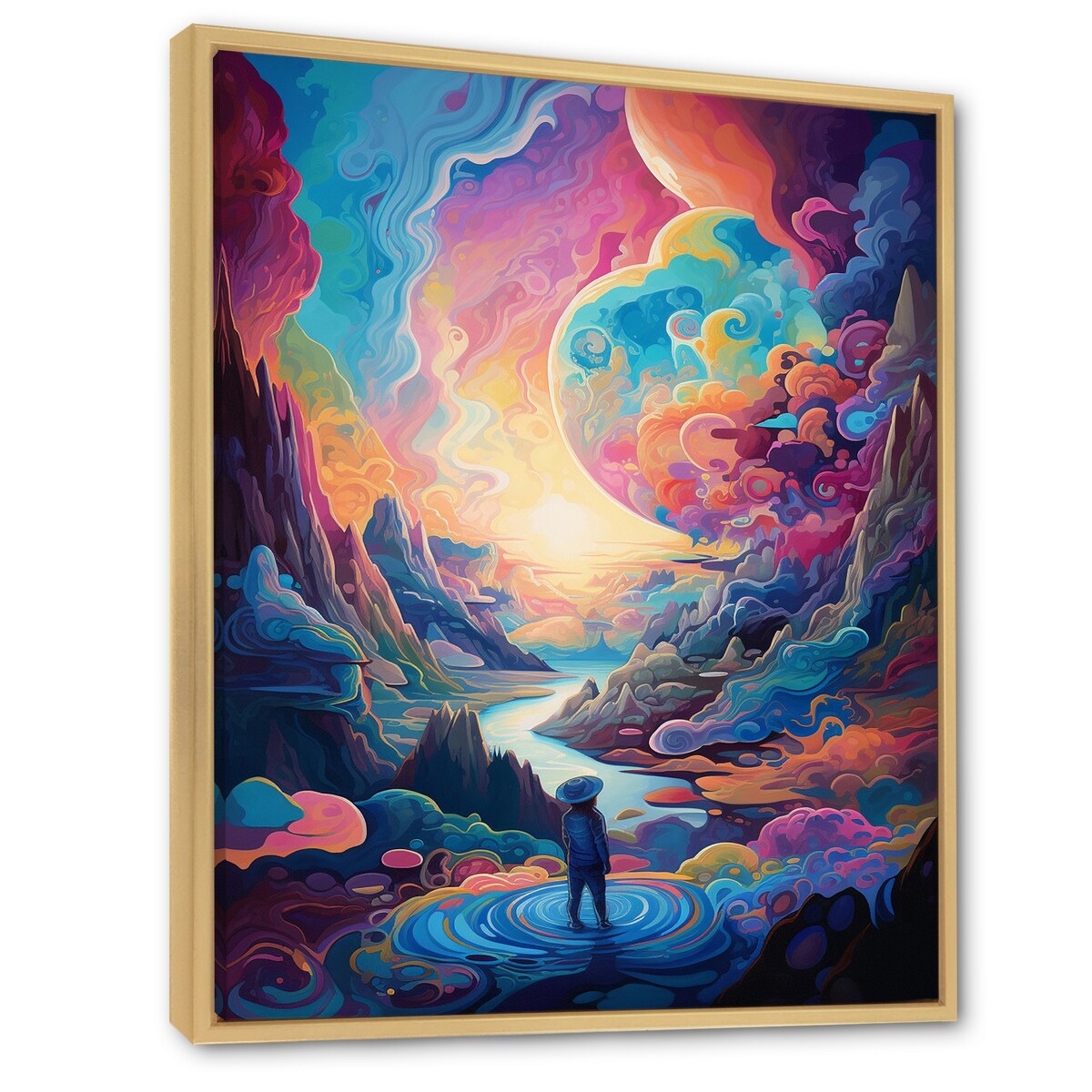 Designart "Solitude Mysterious Rainbow Vision Landscape" Abstract Landscape Framed Canvas Wall Art