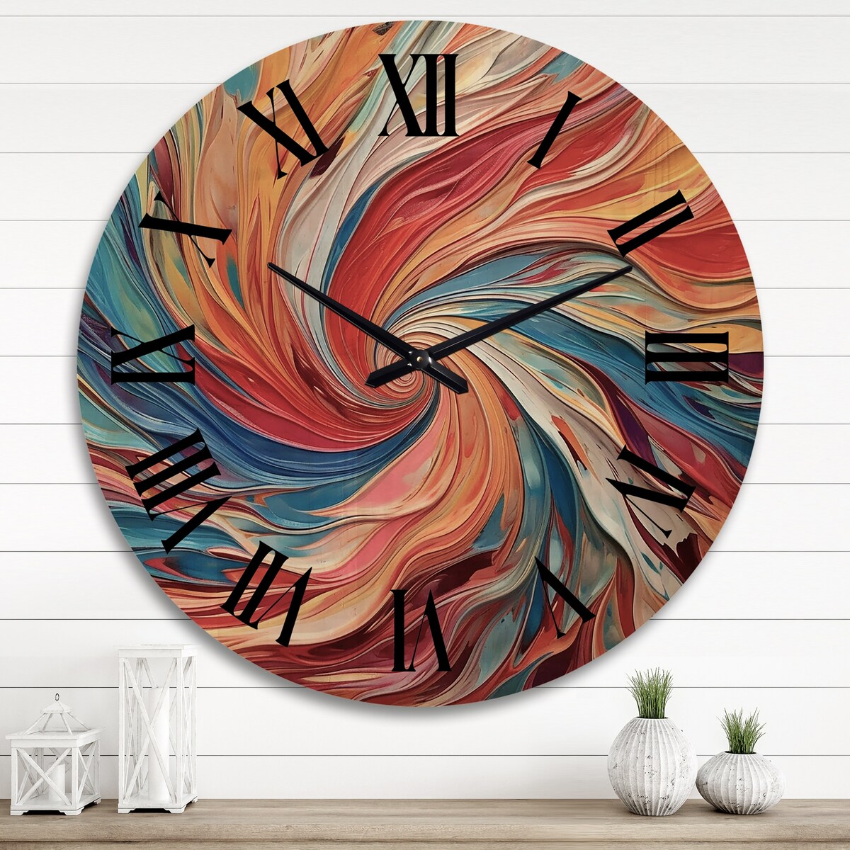 Designart "Spiral Symphony IV" Abstract Spirals Oversized Wood Wall Clock