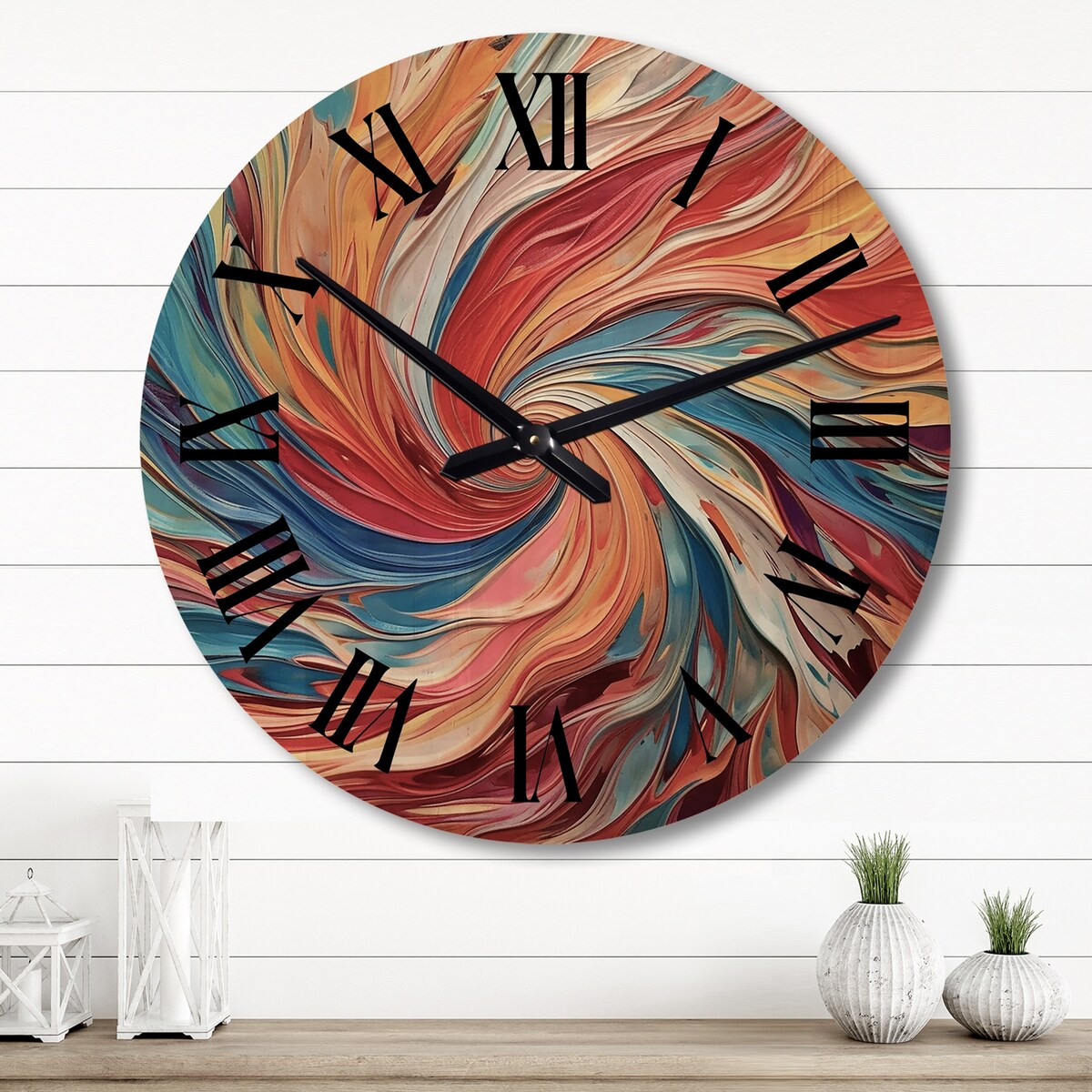 Designart "Spiral Symphony IV" Abstract Spirals Oversized Wood Wall Clock