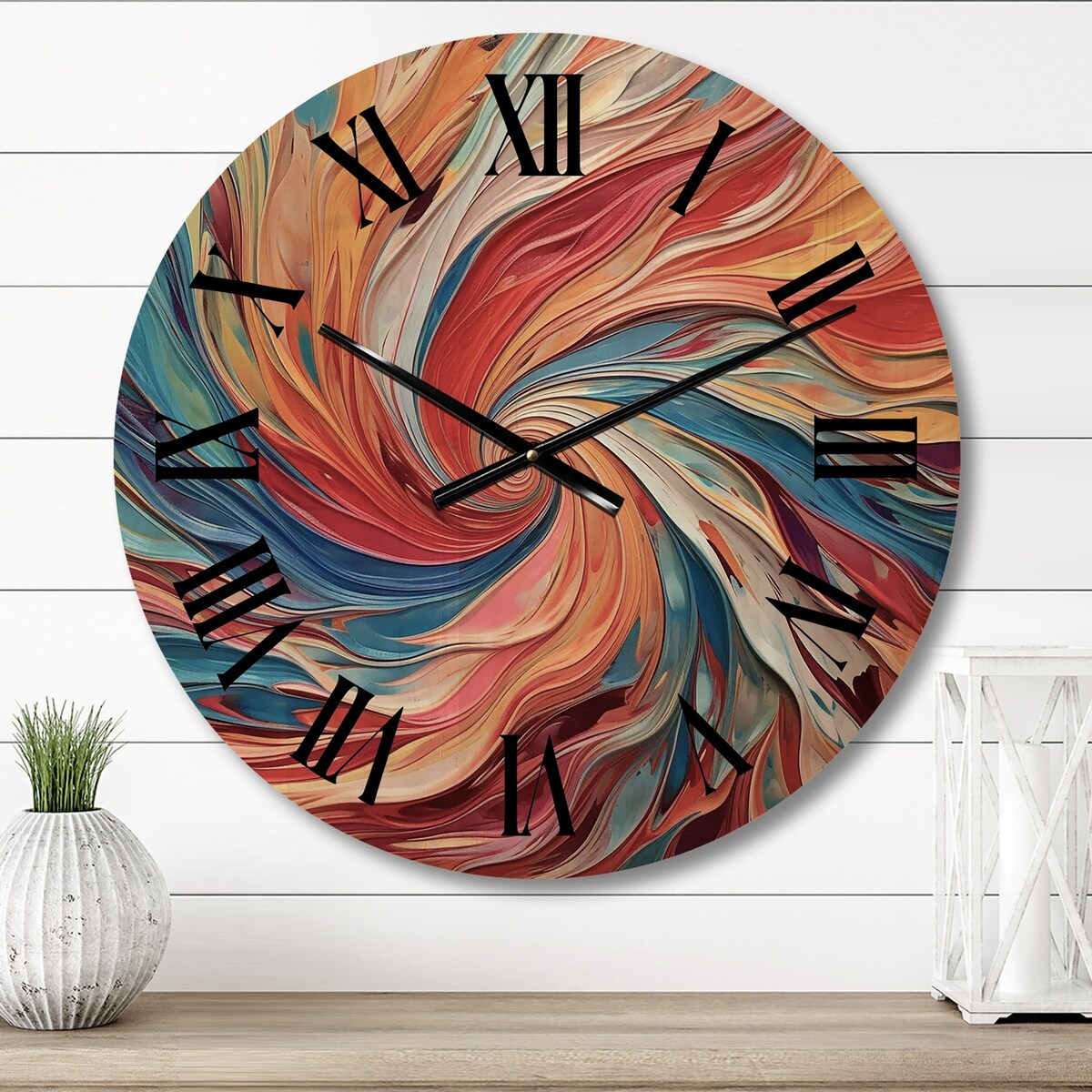 Designart "Spiral Symphony IV" Abstract Spirals Oversized Wood Wall Clock