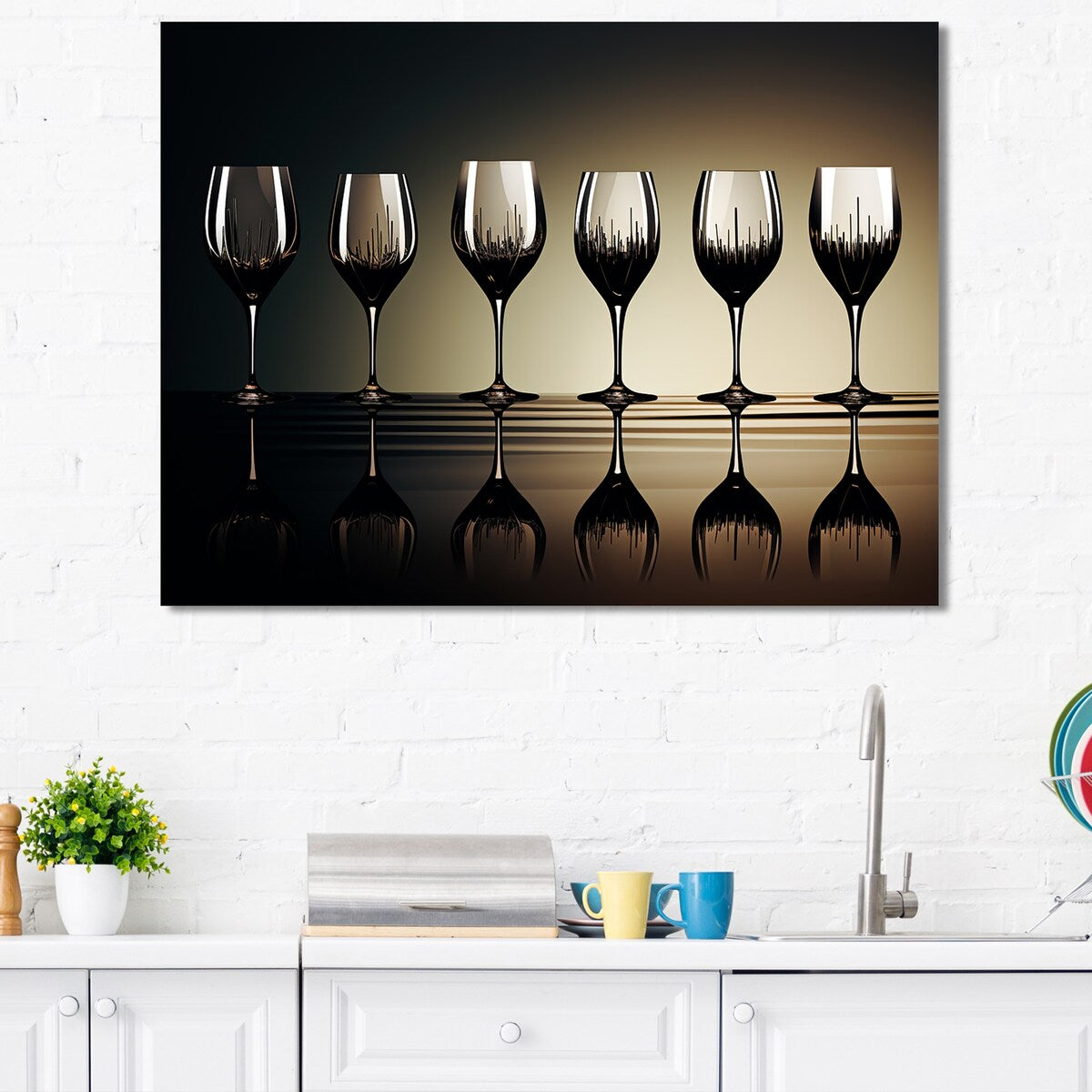 Designart "Stemware Wine Glass Silhouettes " Drinkware Wall Art