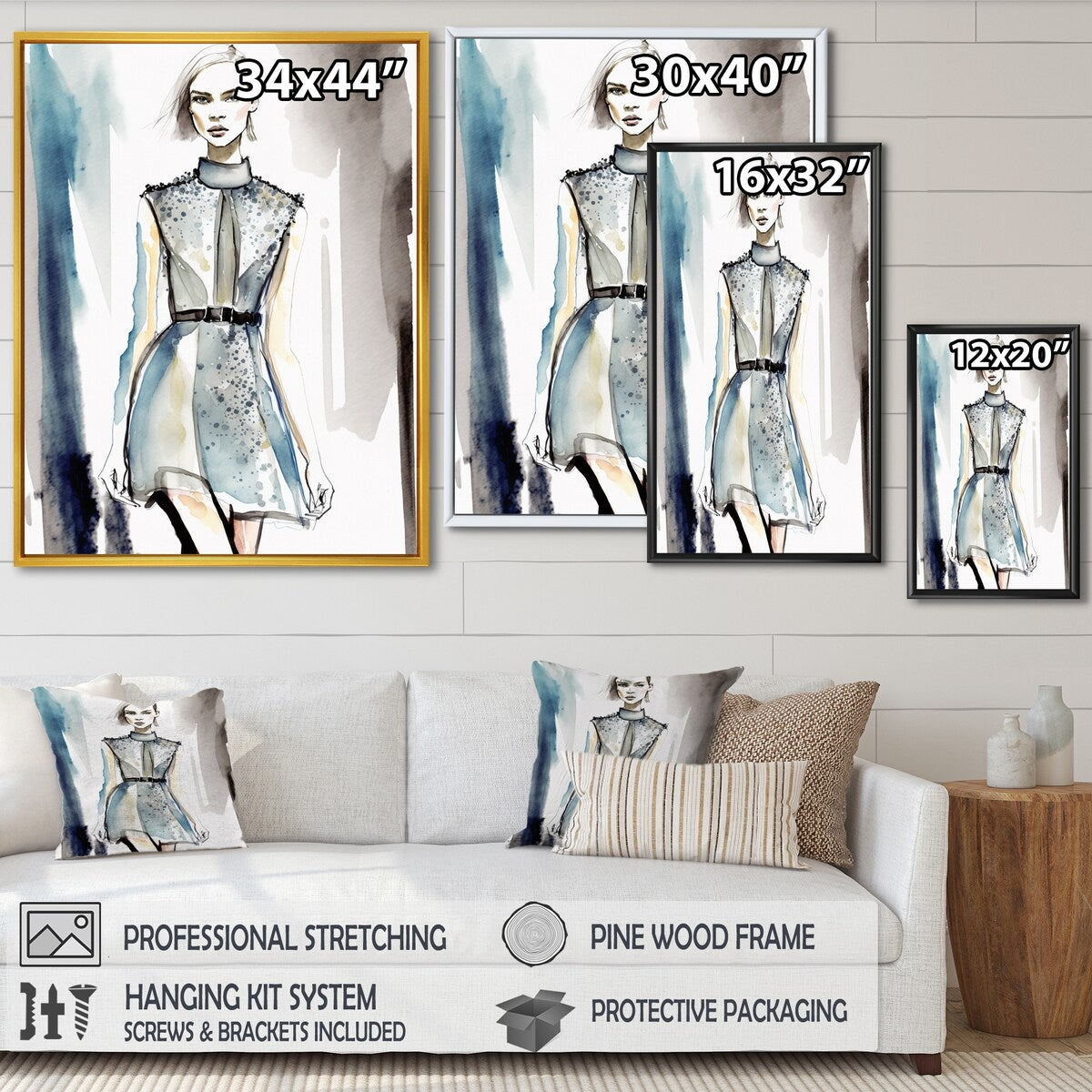 Designart "Street Fashion Model In Vintage Blue II" Fashion Woman Framed Canvas Art Print