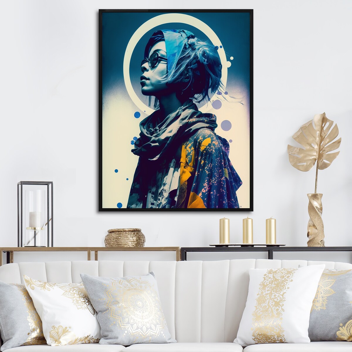Designart "Street Fashion Model In Vintage Blue II" Fashion Woman Framed Canvas Art Print