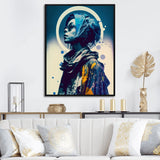 Designart "Street Fashion Model In Vintage Blue II" Fashion Woman Framed Canvas Art Print